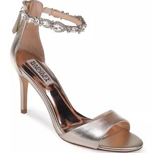 Badgley Mischka Bridal Women's Gold Heeled Sandals 7 Rhinestones